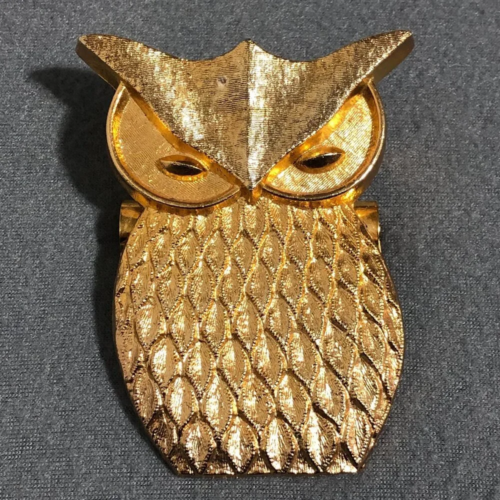 Vintage Golden Owl Desk Paper Holder Clip paperweight Hunt Mfg. Co Gold Metal